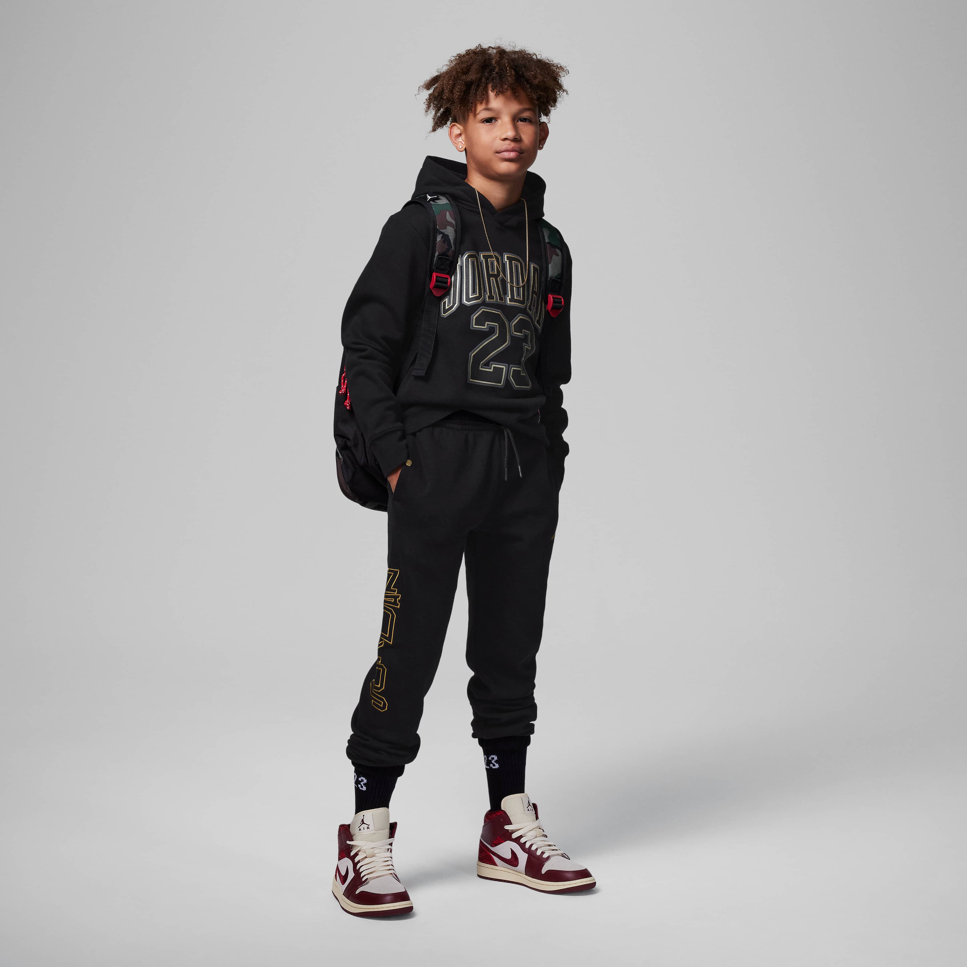 Jordan Take Flight Black and Gold Fleece Trousers image number 6