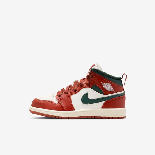Air Jordan 1-JRDN, Jordan 1 Mid 'Redstone/Midnight Green', Younger Kids' Shoes
