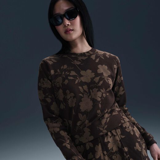 Mink Brown-Nike, Nike Sportswear Chill Terry, Women's Crew-Neck French Terry Printed Sweatshirt