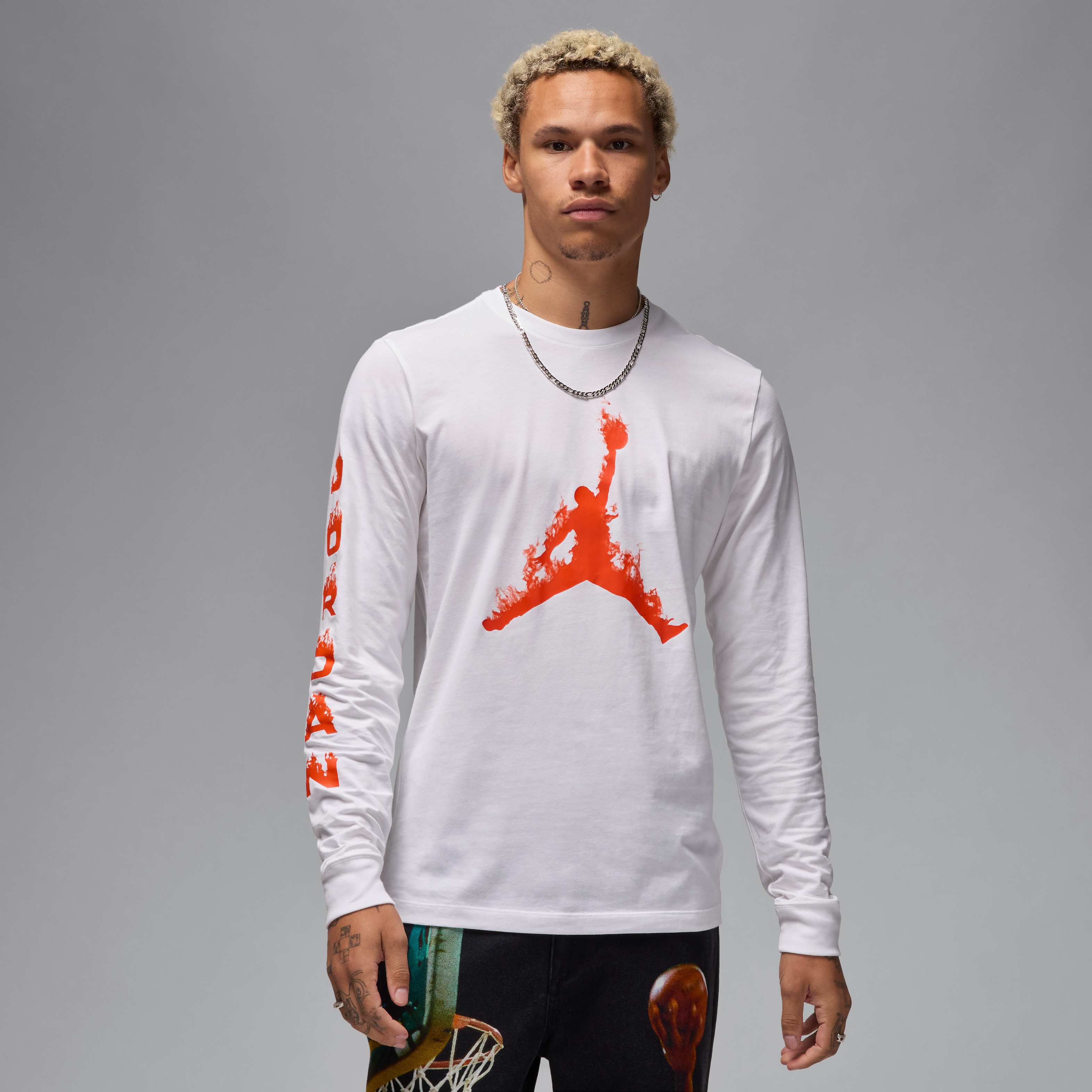 Buy Jordan Men's Long-Sleeve T-Shirt - White/Team Orange