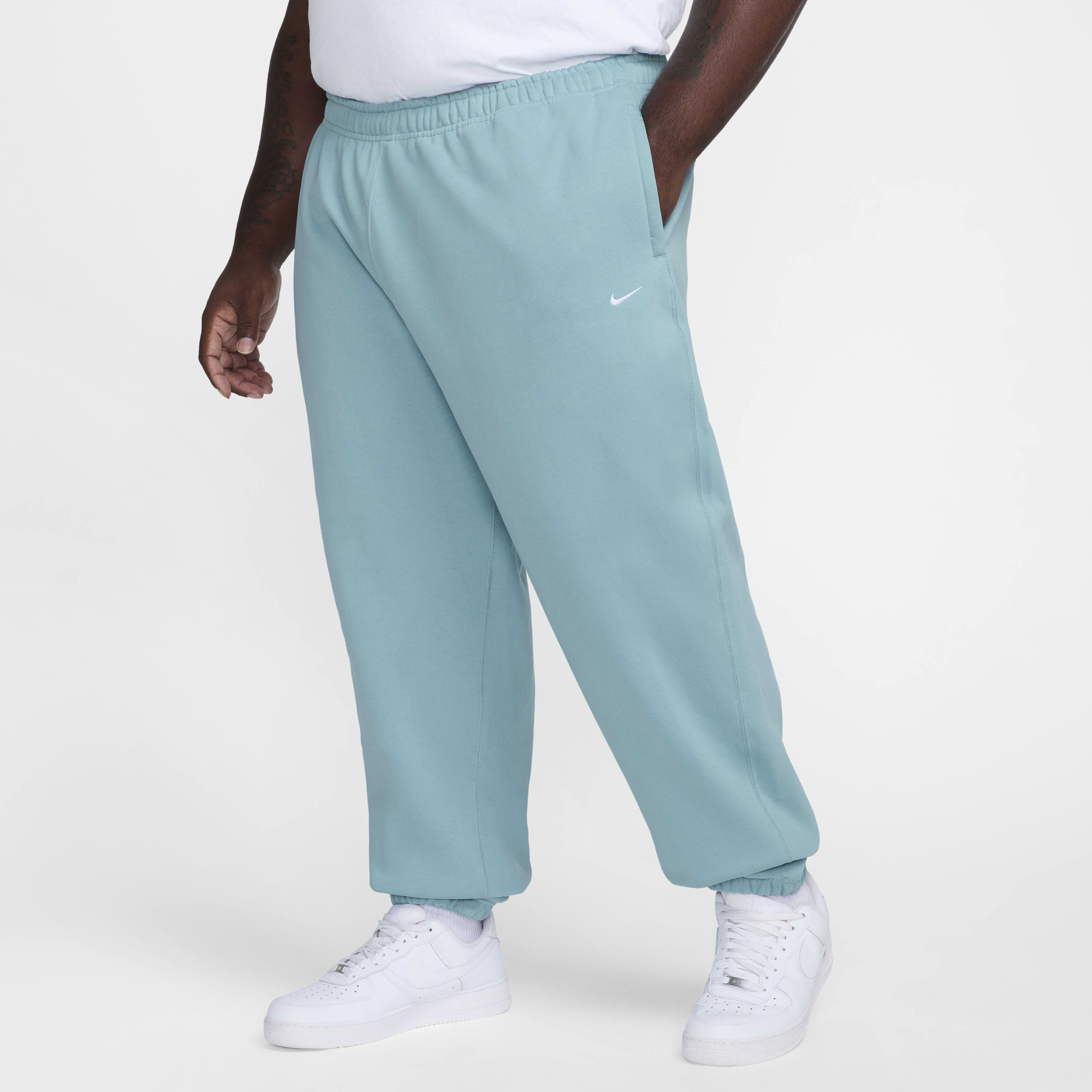 Buy Nike Solo Swoosh Men's Fleece Trousers Denim Turquoise/White - Main Image