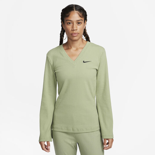 T-Shirts & Tops-Nike, Nike Sportswear, Women's Ribbed Jersey Long-Sleeve V-Neck Top