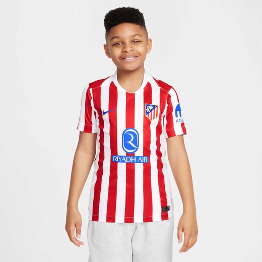Kits & Jerseys-Nike, Atlético Madrid 2025/26 Stadium Home, Older Kids' Nike Dri-FIT Football Replica Shirt