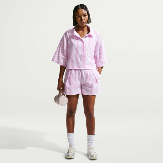 New In Women's Clothing-Nike, Nike Sportswear Chill Poplin, Women's Loose Mid-Rise Stripe Shorts
