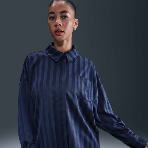 Women's Long Sleeves Shirts-Nike, Nike Sportswear, Women's Oversized Jacquard Striped Button-Down Shirt Women's Long Sleeves Shirts-Nike, Nike Sportswear, Women's Oversized Jacquard Striped Button-Down Shirt