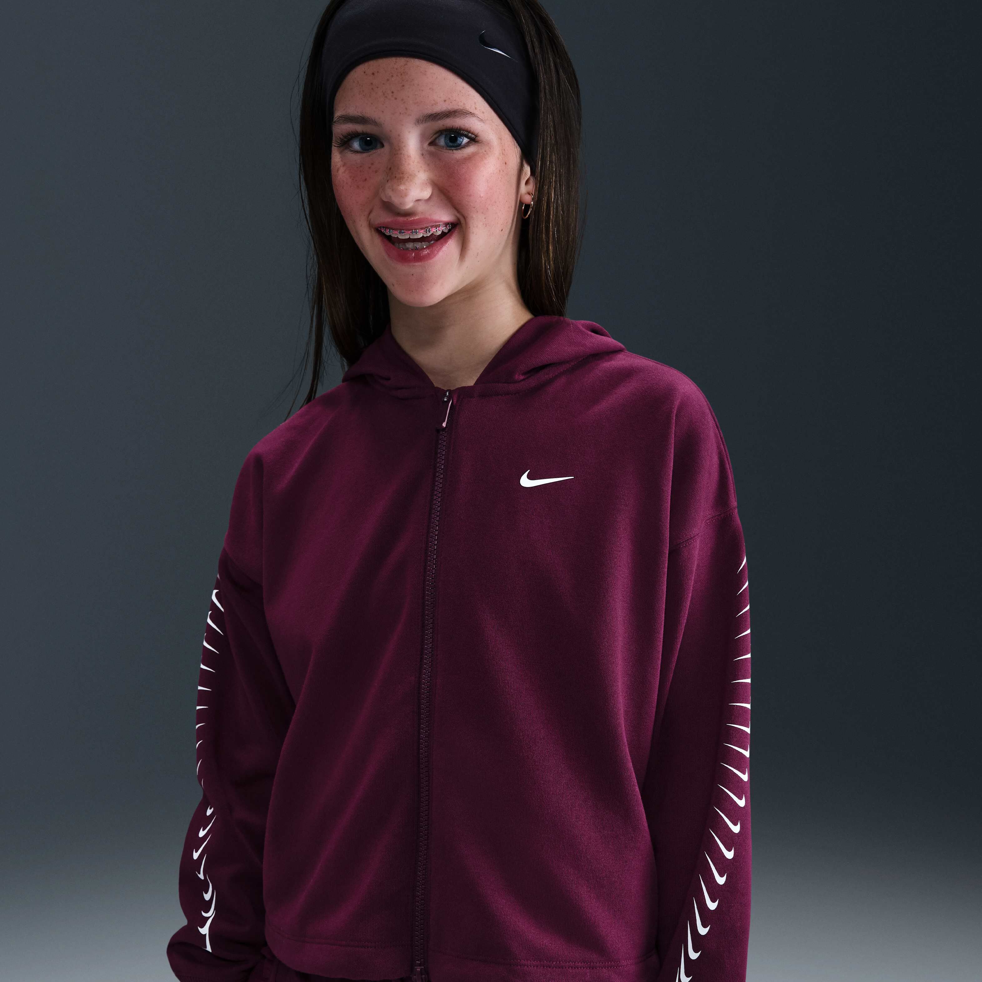Buy Nike Sportswear Girls' Dri-FIT Fleece Hoodie - Bordeaux/White