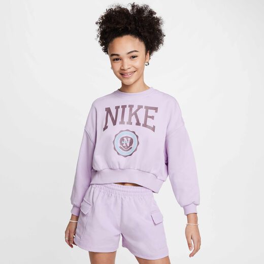 Kids' Sweatshirts-Nike, Nike Sportswear Club, Girls' French Terry Crew-Neck Sweatshirt