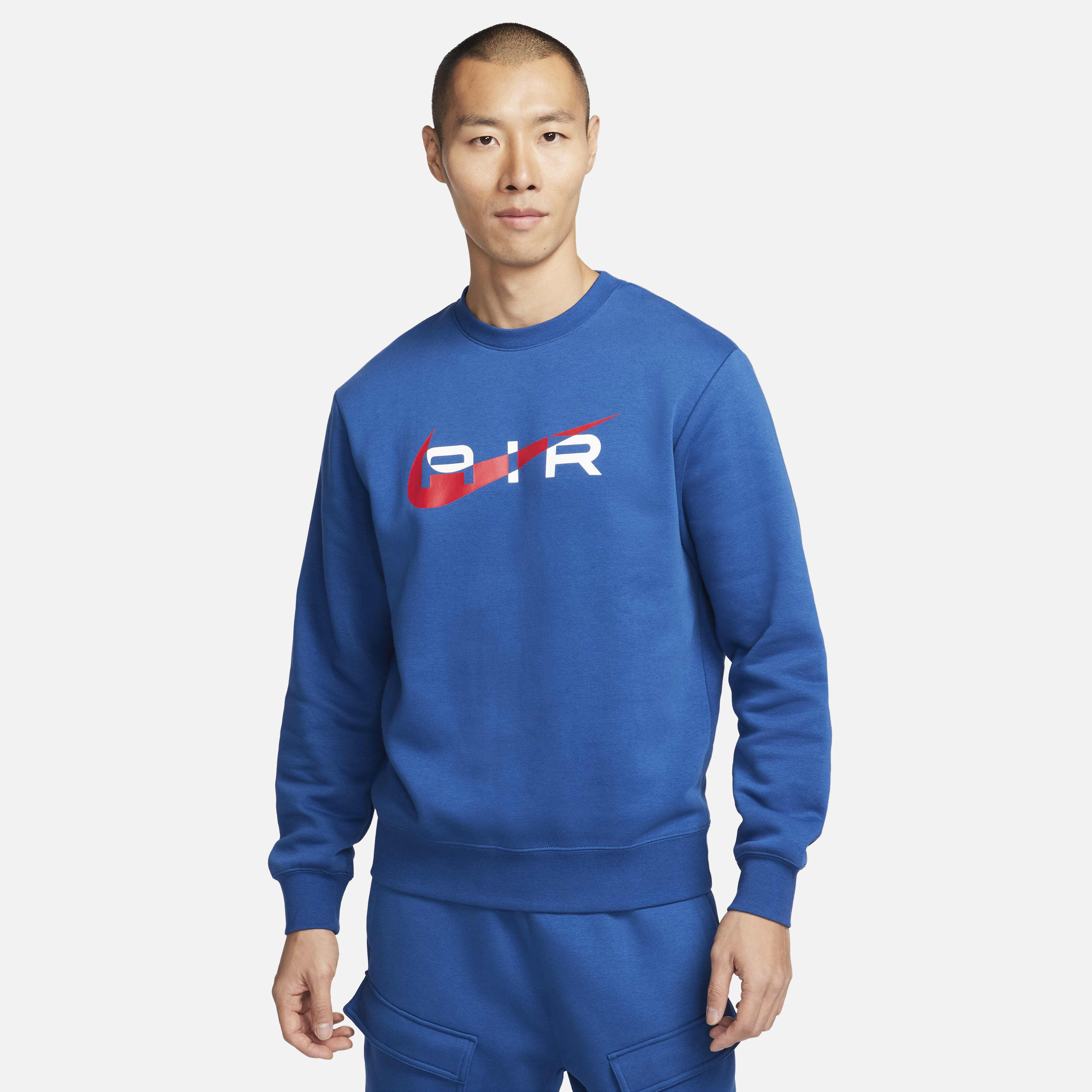Buy Nike Air Men's Fleece Crew-Neck Sweatshirt Court Blue Nike