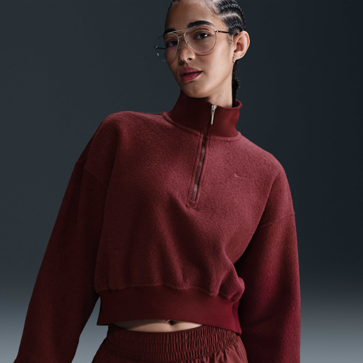 Hoodies & Sweatshirts-Nike, Nike Sportswear Phoenix Plush, Women's Oversized 1/4-Zip Cropped Cosy Fleece Sweatshirt