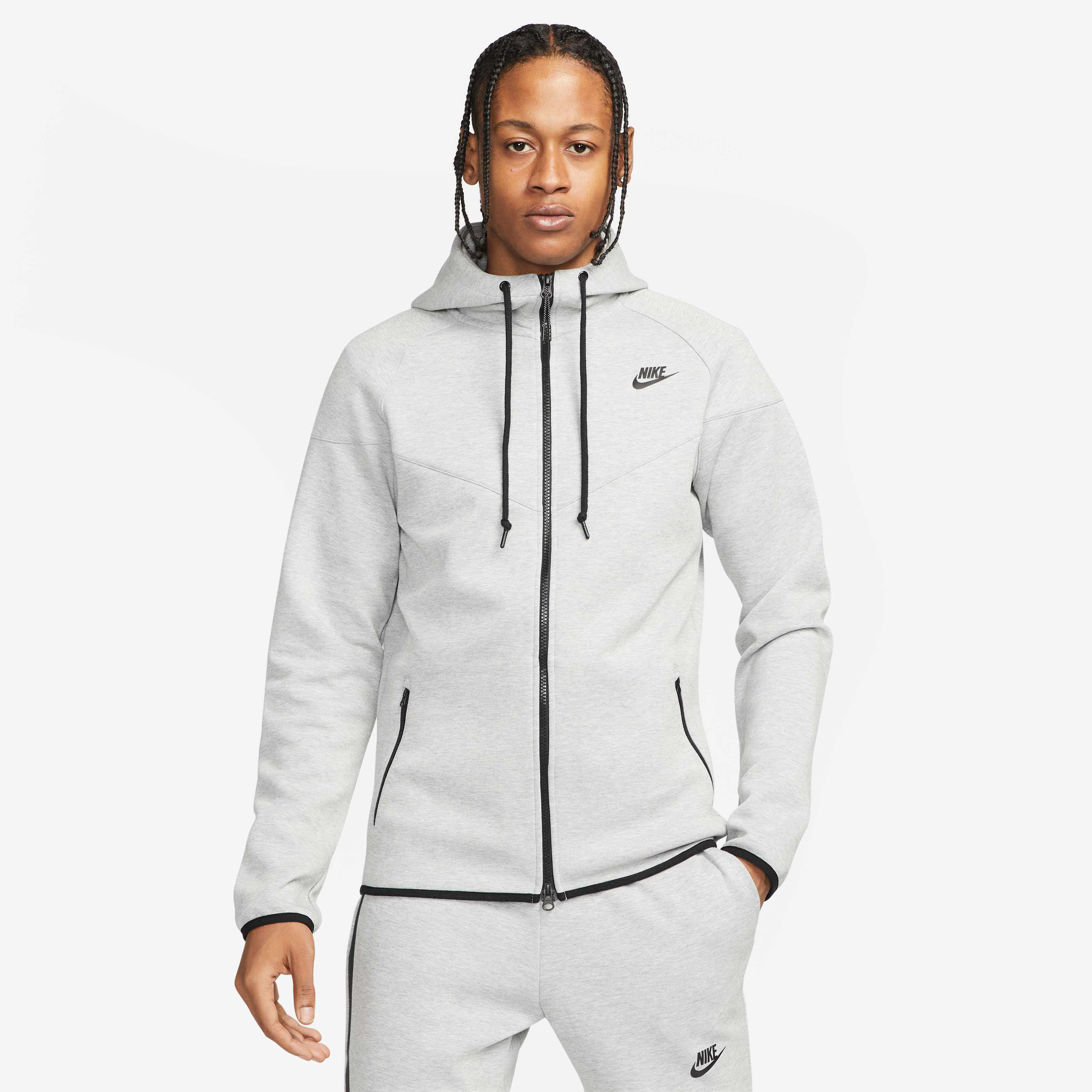nike nsw tech fleece hoodie full zip grijs wit platinum