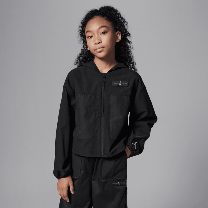 Buy Jordan Big Kids' Crafted Utility Woven Full-Zip Hoodie - Black Buy Jordan Big Kids' Crafted Utility Woven Full-Zip Hoodie - Black