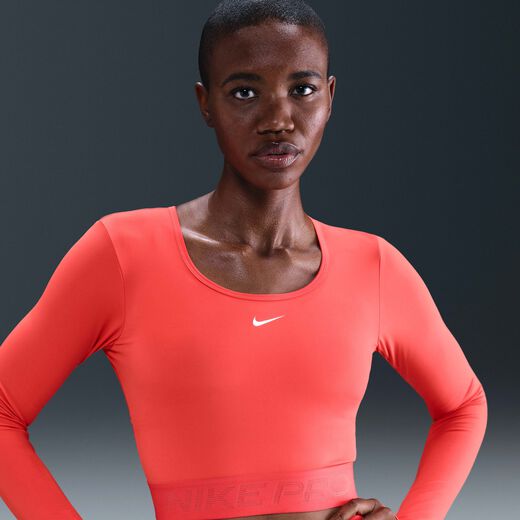 Training & Gym Tops & T-Shirts-Nike, Nike Pro, Women's Dri-FIT Cropped Long-Sleeve Top