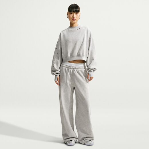 Women's Clothing-Nike, Nike Studio Fleece Medium Weight, Women's Oversized Cropped Crew-Neck Sweatshirt