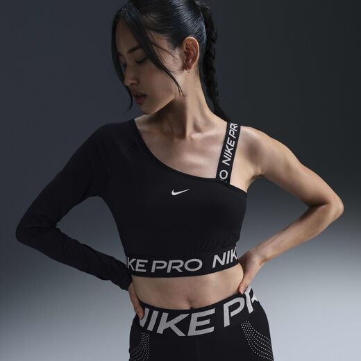 T-Shirts & Tops-Nike, Nike Pro Shine, Women's Dri-FIT Asymmetrical Cropped Top