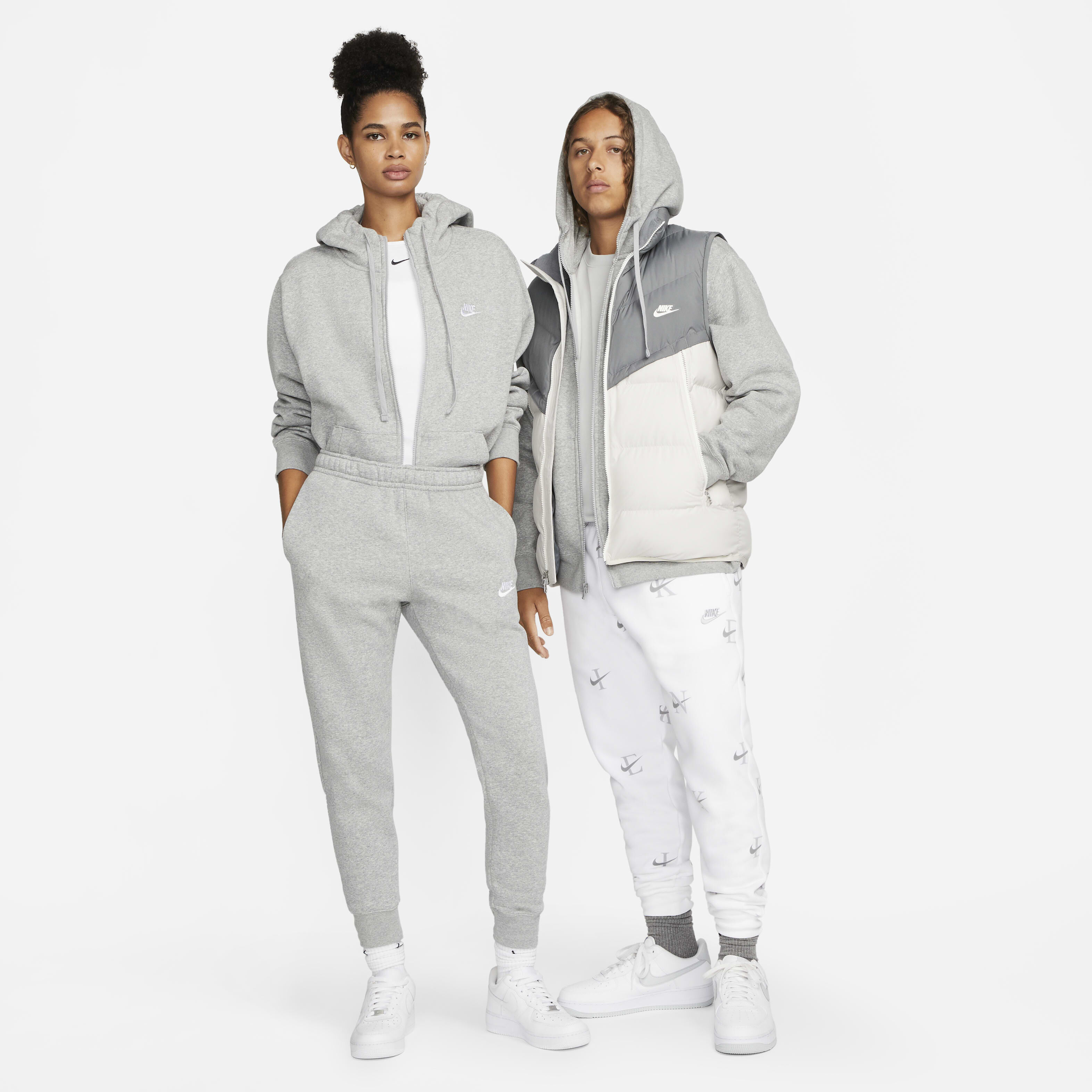 Nike sportswear club fleece zip hoodie & pants set gray sale