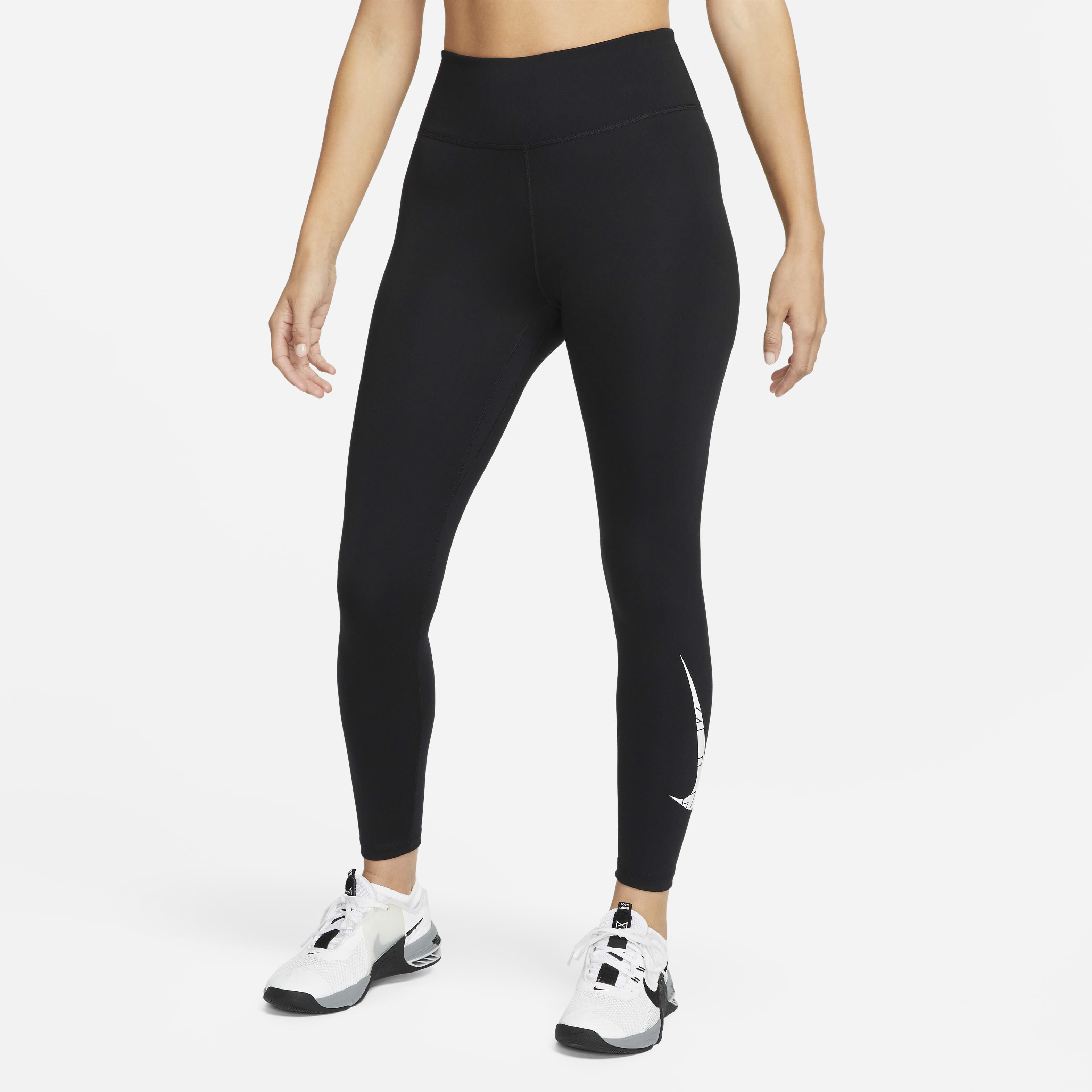 nike training one tight leggings with graphic logo in black