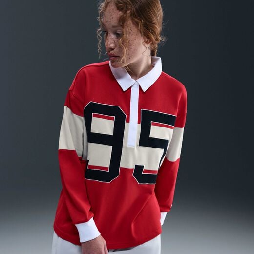 Women's Clothing-Nike, Nike Sportswear, Women's Long-Sleeve Graphic Polo Top Women's Clothing-Nike, Nike Sportswear, Women's Long-Sleeve Graphic Polo Top