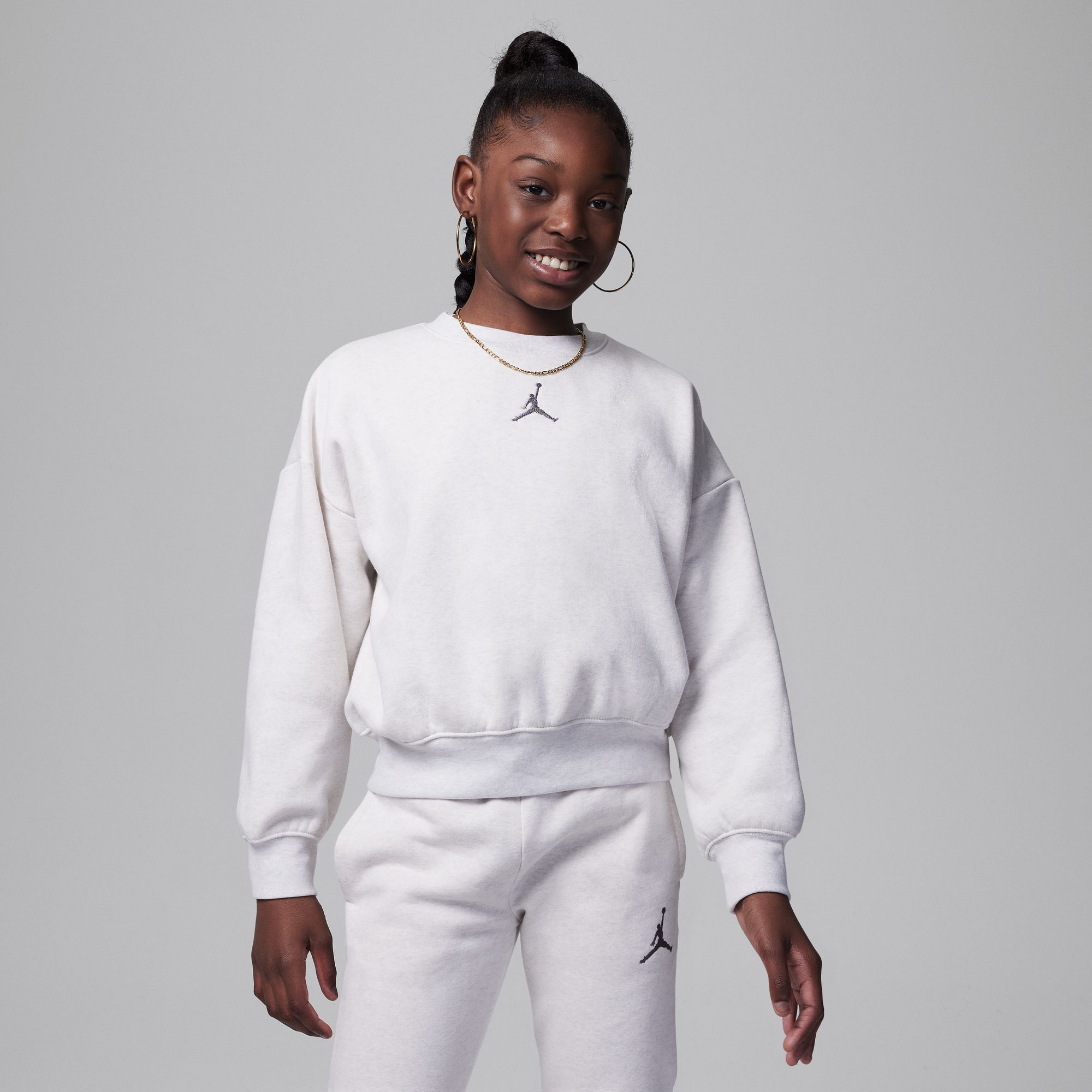 Buy Jordan Icon Play Oversized Crew Big Kids Top - Sail