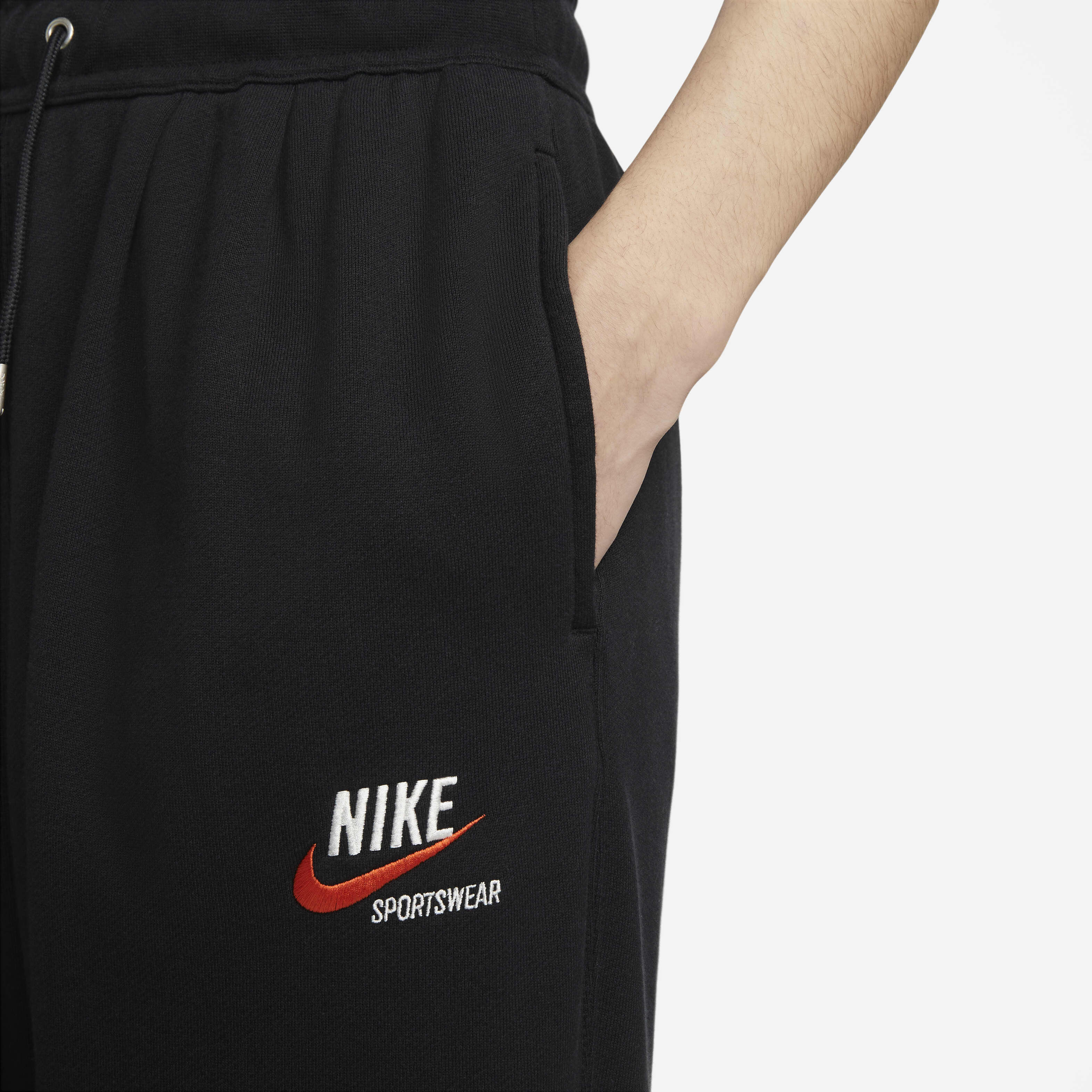 nike black joggers with red tick