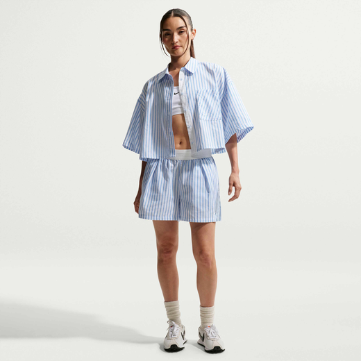 New In Women's Clothing-Nike, Nike Sportswear Chill Poplin, Women's Loose Mid-Rise Stripe Shorts