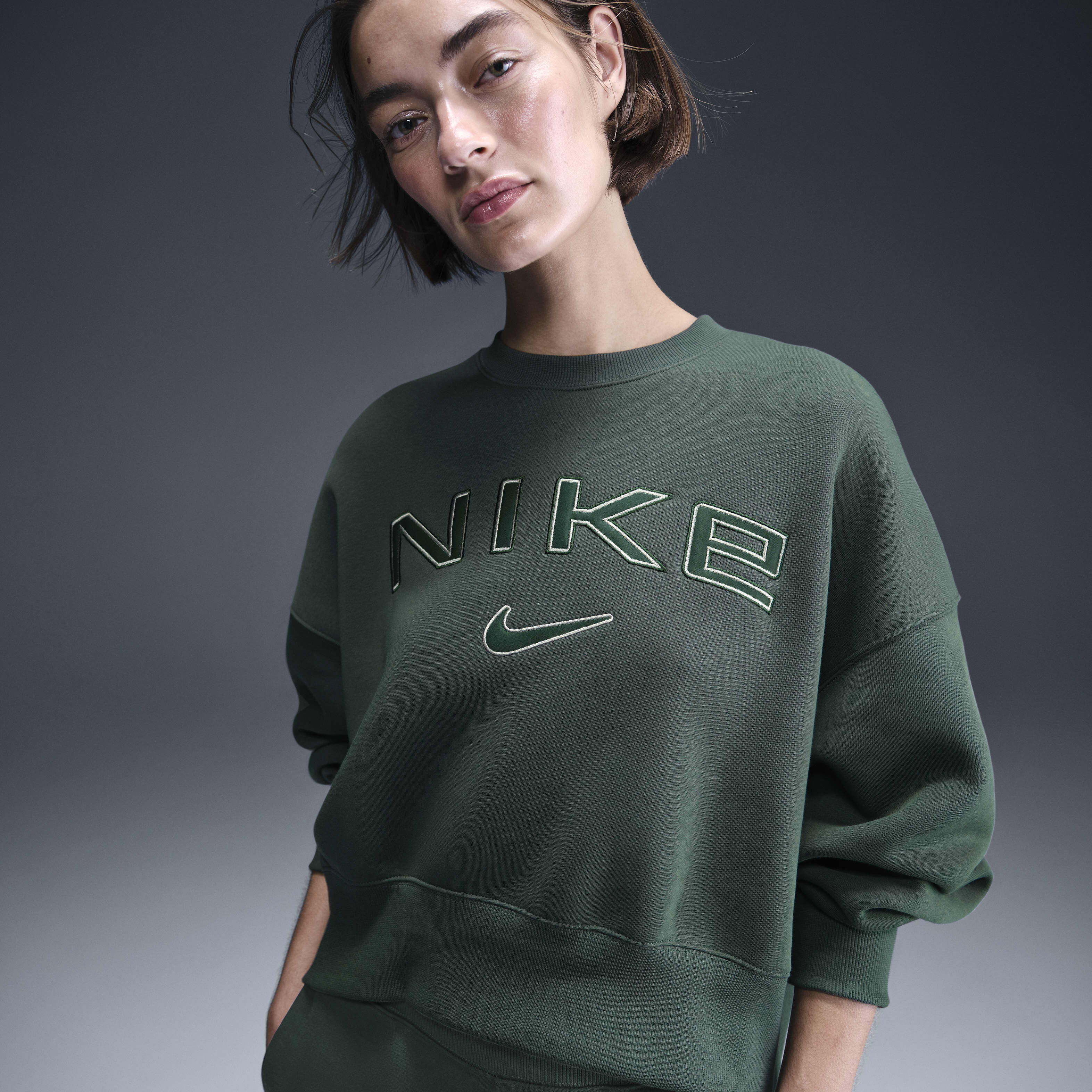 Buy Nike Sportswear Phoenix Fleece Women s Over Oversized Crew Neck Logo Sweatshirt Nike Qatar Official