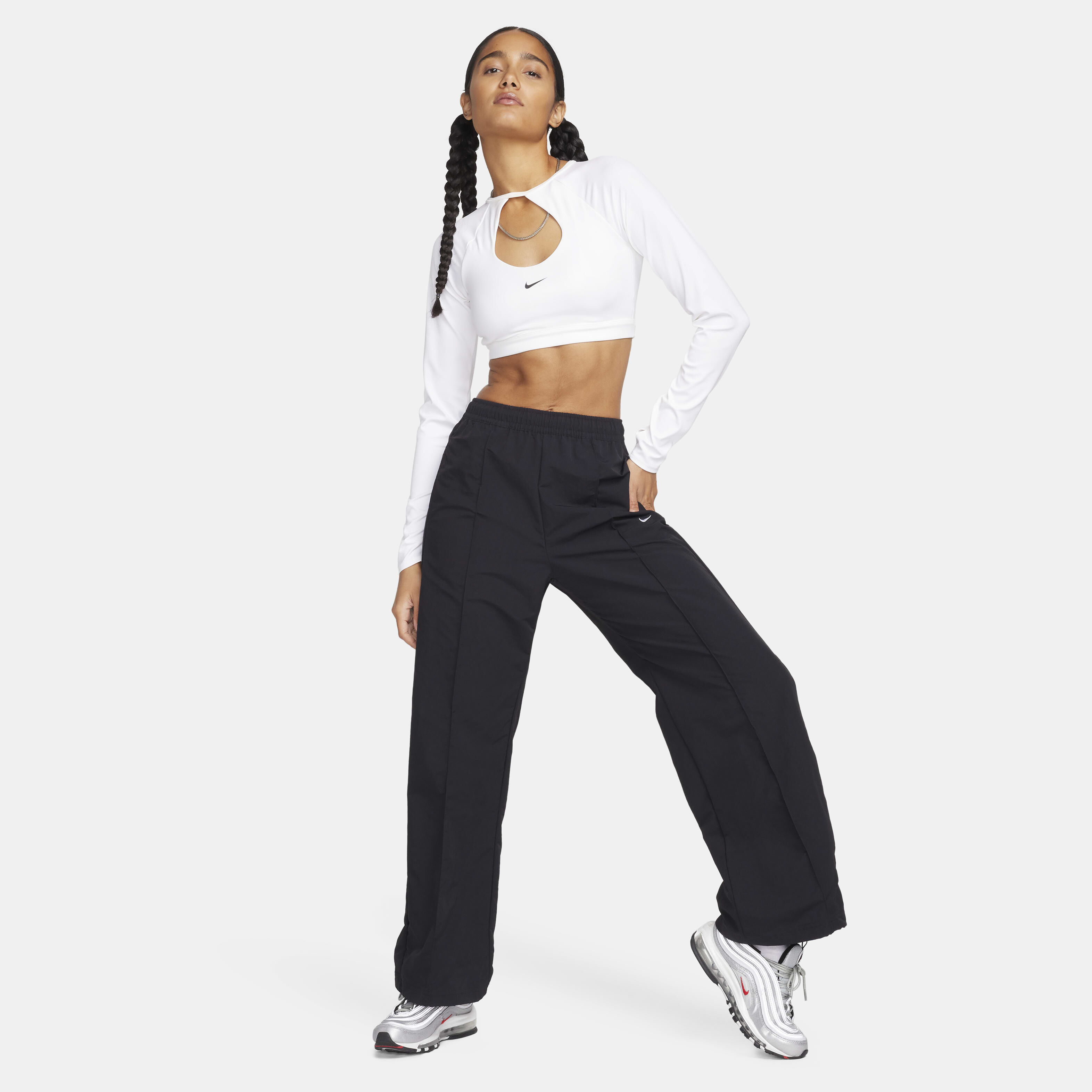 Buy Nike Sportswear Everything Wovens Women s Mid Rise Open Hem Trousers Nike Qatar Official