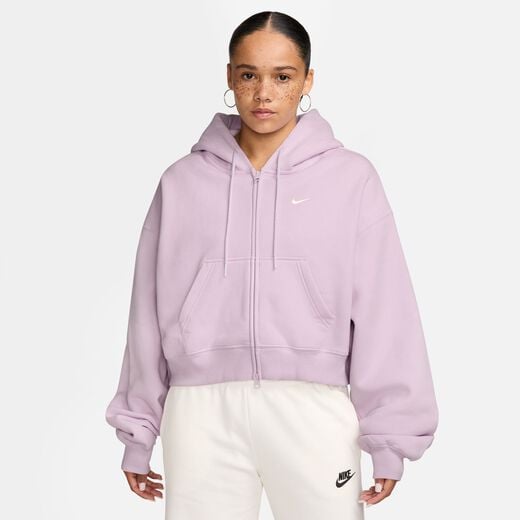 Women's Clothing-Nike, Nike Studio Fleece Medium Weight, Women's Oversized Full-Zip Cropped Hoodie