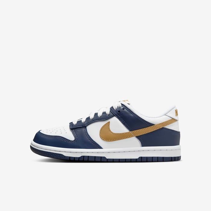 Buy Nike Dunk Low Older Kids' Shoes White/Midnight Navy/Wheat