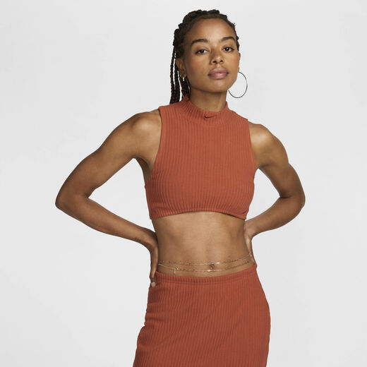 T-Shirts & Tops-Nike, Nike Sportswear Chill Rib, Women's Tight Mock-Neck Cropped Tank Top T-Shirts & Tops-Nike, Nike Sportswear Chill Rib, Women's Tight Mock-Neck Cropped Tank Top